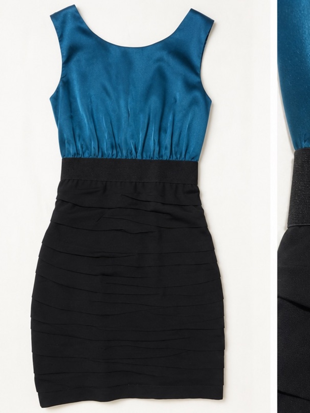 Express Teal & Black Colorblock Ruched Cocktail Dress Size 0
